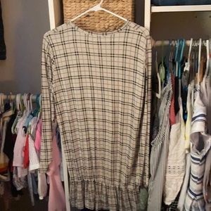 Tan plaid cotton tee dress